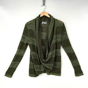 Green Brown Striped Knit Cardigan Wrap Open-Front Vtg 212 New York Womens size S